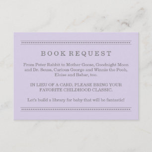 Lavender Paars Baby shower Book Request Informatiekaartje