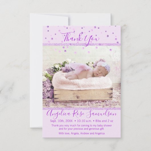 Lavender Paars Baby shower Hartelijk dank | FOTO Bedankkaart (Voorkant)