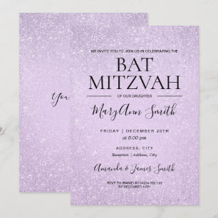 Lavender Paars Bat Mitzvah Faux Glitter Paint Kaart