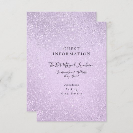 Lavender Paars Bat Mitzvah Guest Information Informatiekaartje (Voorkant / Achterkant)
