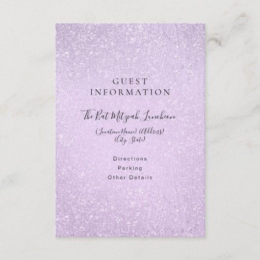 Lavender Paars Bat Mitzvah Guest Information Informatiekaartje (Voorkant)