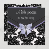 Lavender Paars Black Damask Bow Baby shower Kaart (Voorkant / Achterkant)