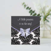 Lavender Paars Black Damask Bow Baby shower Kaart (Staand voorkant)