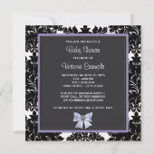 Lavender Paars Black Damask Bow Baby shower Kaart (Achterkant)