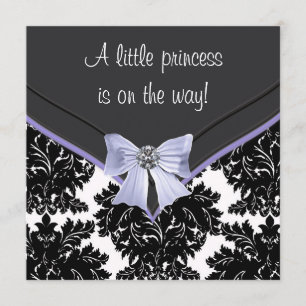 Lavender Paars Black Damask Bow Baby shower Kaart