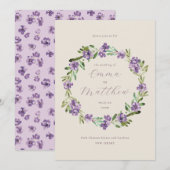 Lavender Paars Botanical Wreath Wedding Kaart (Voorkant / Achterkant)