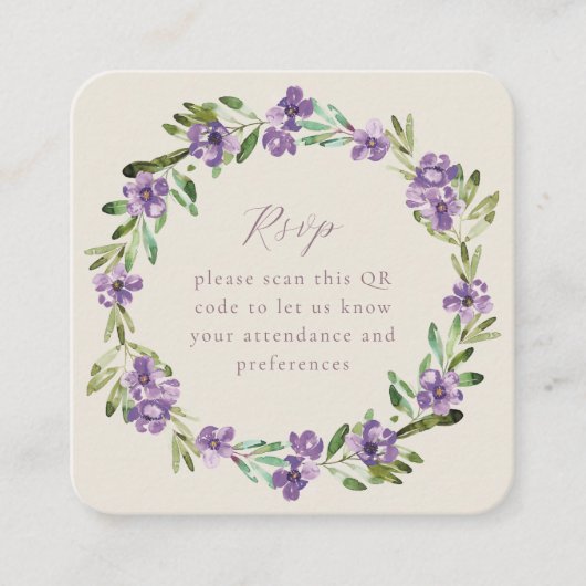 Lavender Paars Botanical WreatQR Code RSVP Informatiekaartje (Voorkant)