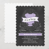 Lavender Paars Chalkboard Boy Baby shower Invite Kaart (Voorkant / Achterkant)