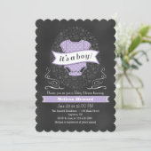 Lavender Paars Chalkboard Boy Baby shower Invite Kaart (Staand voorkant)