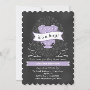 Lavender Paars Chalkboard Boy Baby shower Invite Kaart