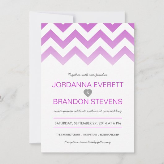 Lavender Paars Chevron Ombre Wedding Invitations Kaart (Voorkant)