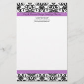 Lavender Paars Damask Black/White Briefpapier (Voorkant)