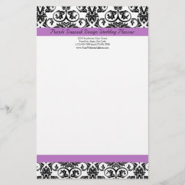 Lavender Paars Damask Black/White Briefpapier