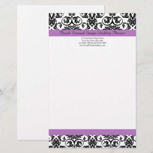 Lavender Paars Damask Black/White Briefpapier (Voorkant / Achterkant)
