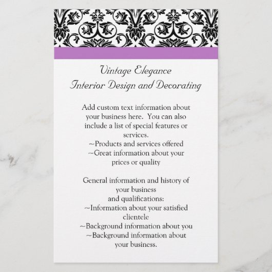 Lavender Paars Damask Black/White Flyer (Voorkant)