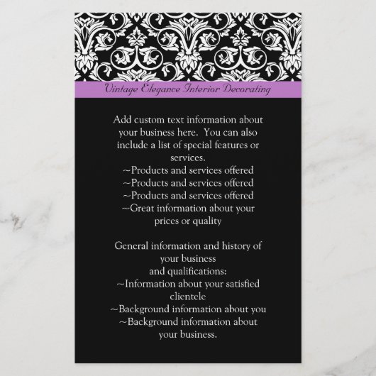 Lavender Paars Damask Black/White Flyer (Voorkant)