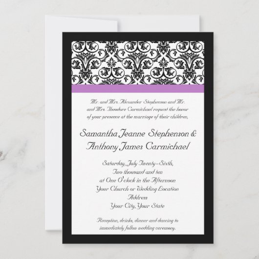 Lavender Paars Damask Black/White Kaart (Voorkant)