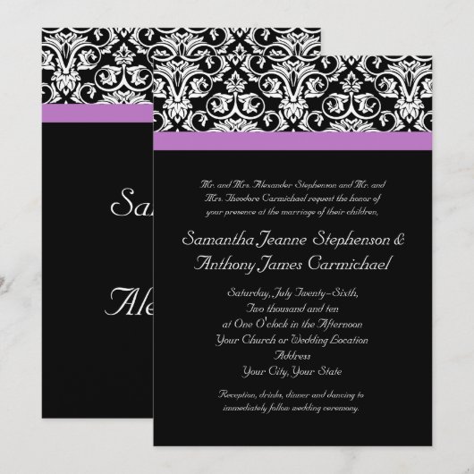 Lavender Paars Damask Black/White Kaart (Voorkant / Achterkant)