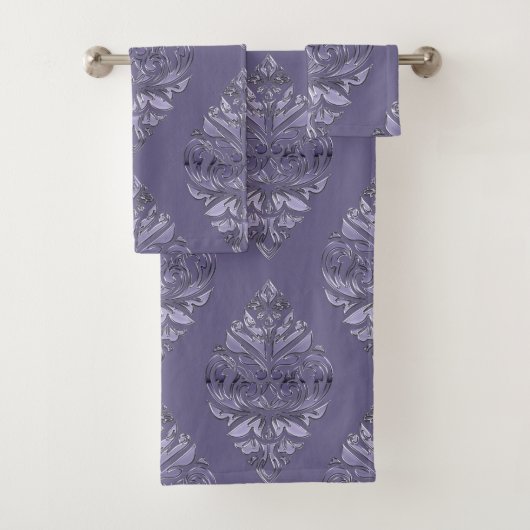 Lavender Paars Damask Towel Set Bad Handdoek (Insitu)