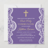 Lavender Paars Elegant Lace First Heilige Communie Kaart (Voorkant)