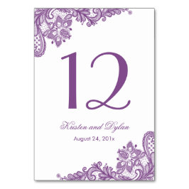 Lavender Paars Elegant Lace Weddenschappen Table N Kaart