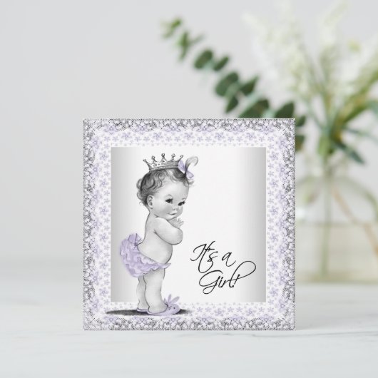 Lavender Paars en grijs Baby Girl Shower Kaart (Staand voorkant)