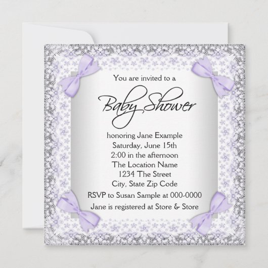 Lavender Paars en grijs  Baby Girl Shower Kaart (Achterkant)