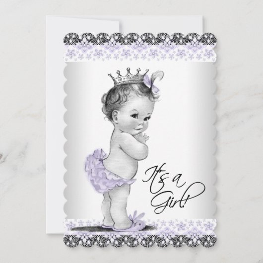 Lavender Paars en grijs  Baby Girl Shower Kaart (Voorkant)