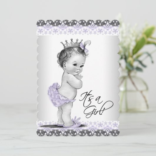 Lavender Paars en grijs  Baby Girl Shower Kaart (Staand voorkant)