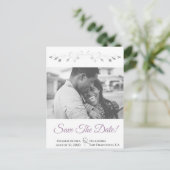 Lavender Paars en grijs huwelijk sparen de datum Feestdagenkaart (Staand voorkant)