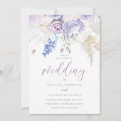Lavender Paars en Ivory White Floral Wedding Kaart (Voorkant)