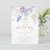 Lavender Paars en Ivory White Floral Wedding Kaart (Staand voorkant)