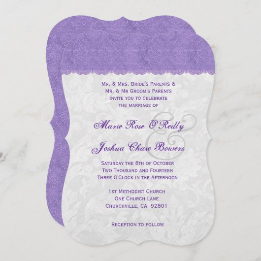 Lavender Paars en Silver Wedding Sjabloon V2A Kaart (Voorkant / Achterkant)