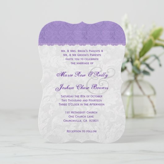 Lavender Paars en Silver Wedding Sjabloon V2A Kaart (Staand voorkant)