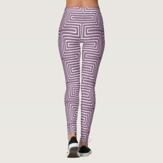 Lavender Paars en White Maze African Mud Cloth Leggings (Achterkant)