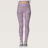 Lavender Paars en White Maze African Mud Cloth Leggings (Voorkant)