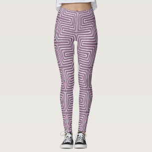 Lavender Paars en White Maze African Mud Cloth Leggings