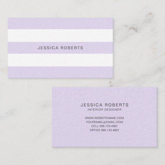 Lavender Paars Faux Linen Stripes Pattern Modern Visitekaartje (Voorkant / Achterkant)