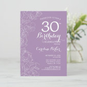Lavender Paars Floral 30th Birthday Party Kaart (Staand voorkant)