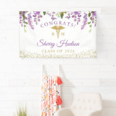 Lavender Paars Floral Gold RN Nursing Afstuderen Spandoek (Insitu)