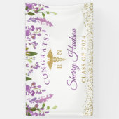 Lavender Paars Floral Gold RN Nursing Afstuderen Spandoek (Verticaal)