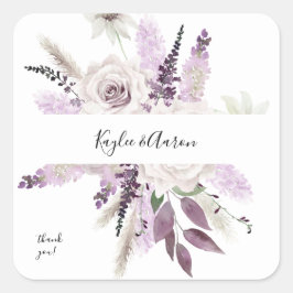 Lavender Paars Floral Hartelijk dank Vierkante Sticker