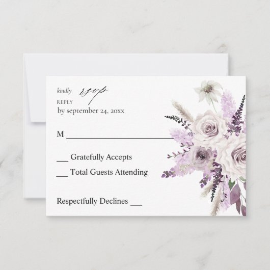 Lavender Paars Floral no Meal RSVP (Voorkant)