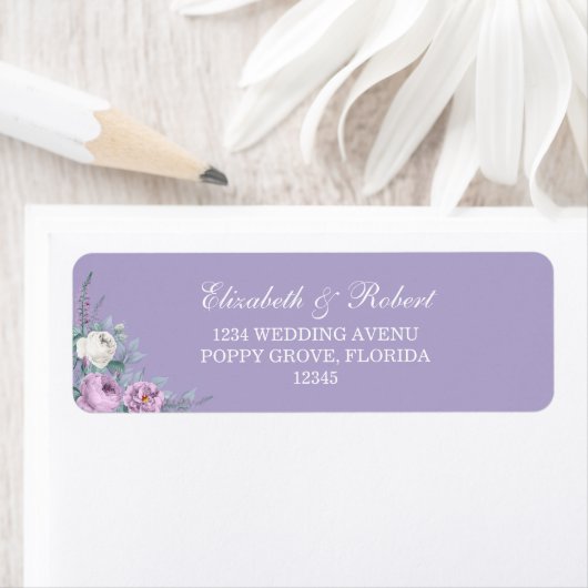 Lavender Paars Floral Return Address Label (Insitu)