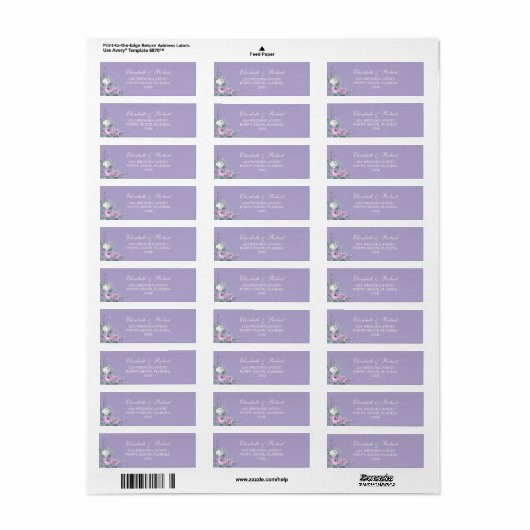 Lavender Paars Floral Return Address Label (Full Sheet)