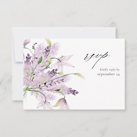 Lavender Paars Floral w Meal RSVP Card 2 (Voorkant)