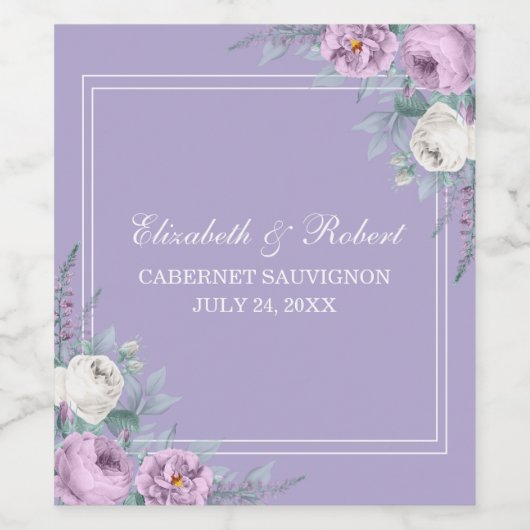 Lavender Paars Floral Wine Label Wijn Etiket (Enkel label)