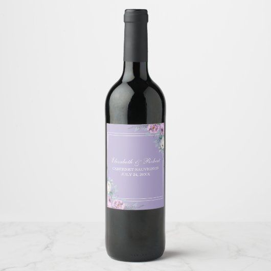 Lavender Paars Floral Wine Label Wijn Etiket (Voorkant)