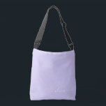 Lavender Paars Girly Script Monogram Name Modern Crossbody Tas<br><div class="desc">Het Paarse jubileum van Lavender,  het baby shower of het vrijgezellenfeest voor iemand die van glam luxe en chic stijlen houdt.</div>