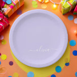 Lavender Paars Girly Script Monogram Name Modern Papieren Bordje<br><div class="desc">Het Paarse Monogram van de Lavender voegt uw Borden van de Partij van het Manuscript van de Naam toe. Dit maakt de perfecte liefhebbende 16 verjaardag,  bruiloft,  vrijgezellenfeest,  verjaardagsdag,  baby shower of vrijgezellenfeest voor iemand die van luxe glam en stijl houdt.</div>